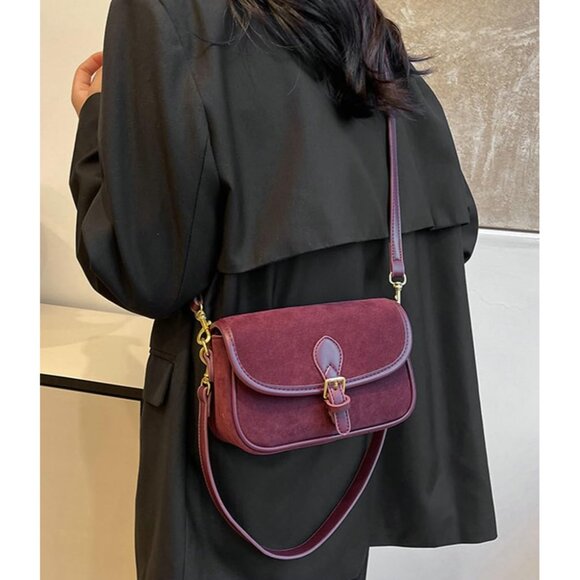 Suede Shoulder Bag Small Tote Crossbody Purse Women Retro Clutch Handbag - Picture 5 of 7